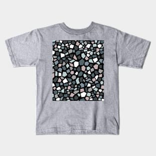 Terrazzo Pattern, Black, Grey and Blue Kids T-Shirt